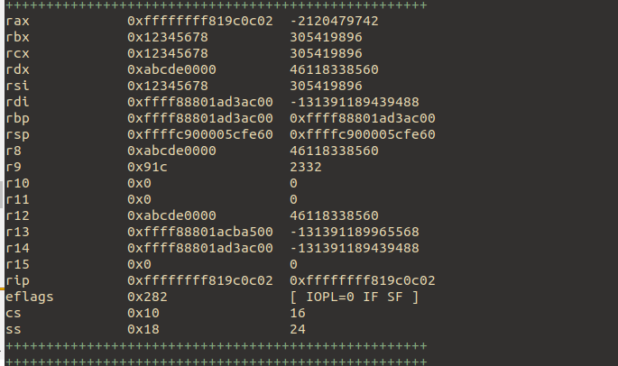 register values after jmp-ing to ioctl